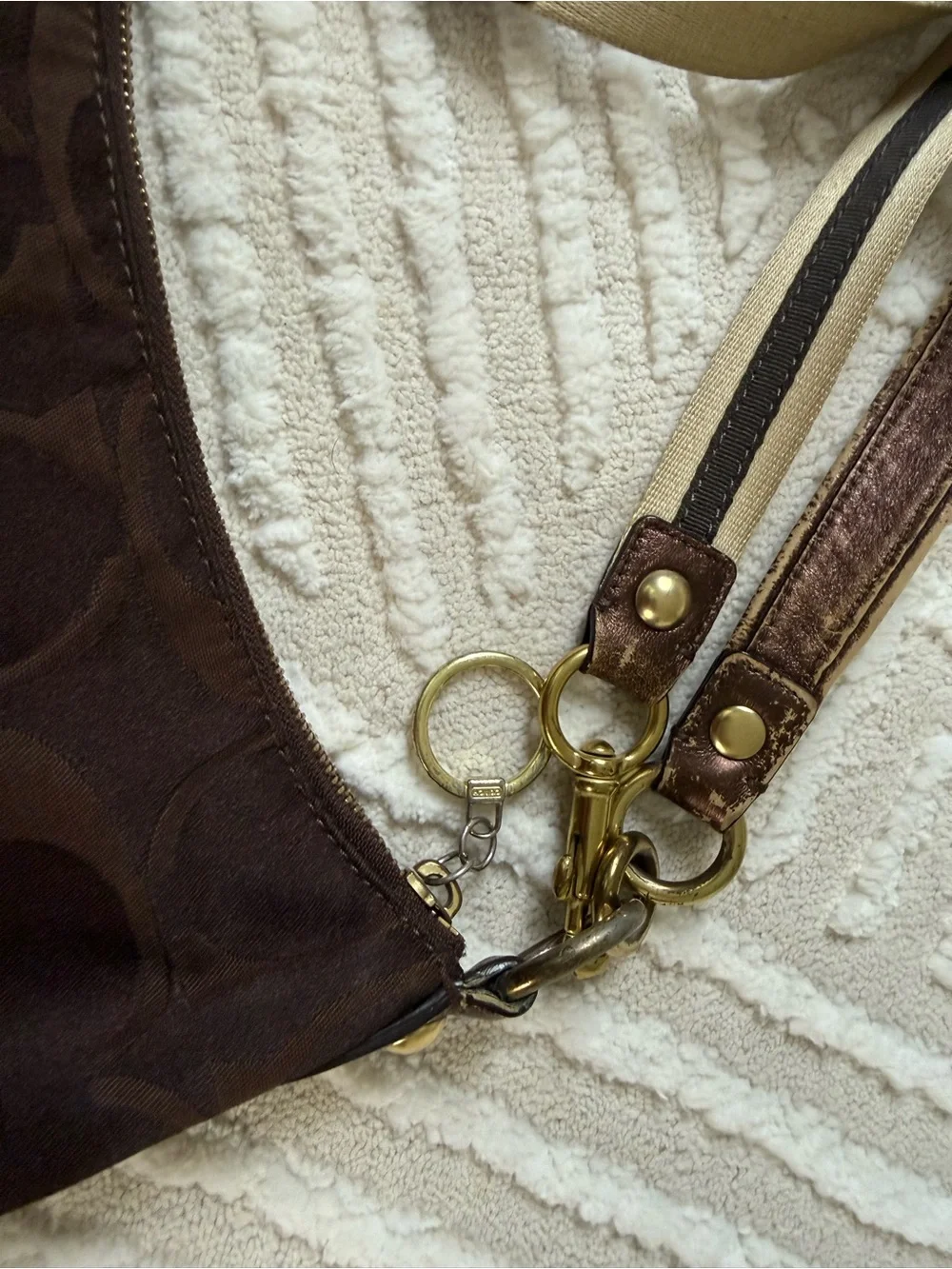 Vintage Y2K Coach Brown Signature Monogram Shoulder Bag with Beige Strap
